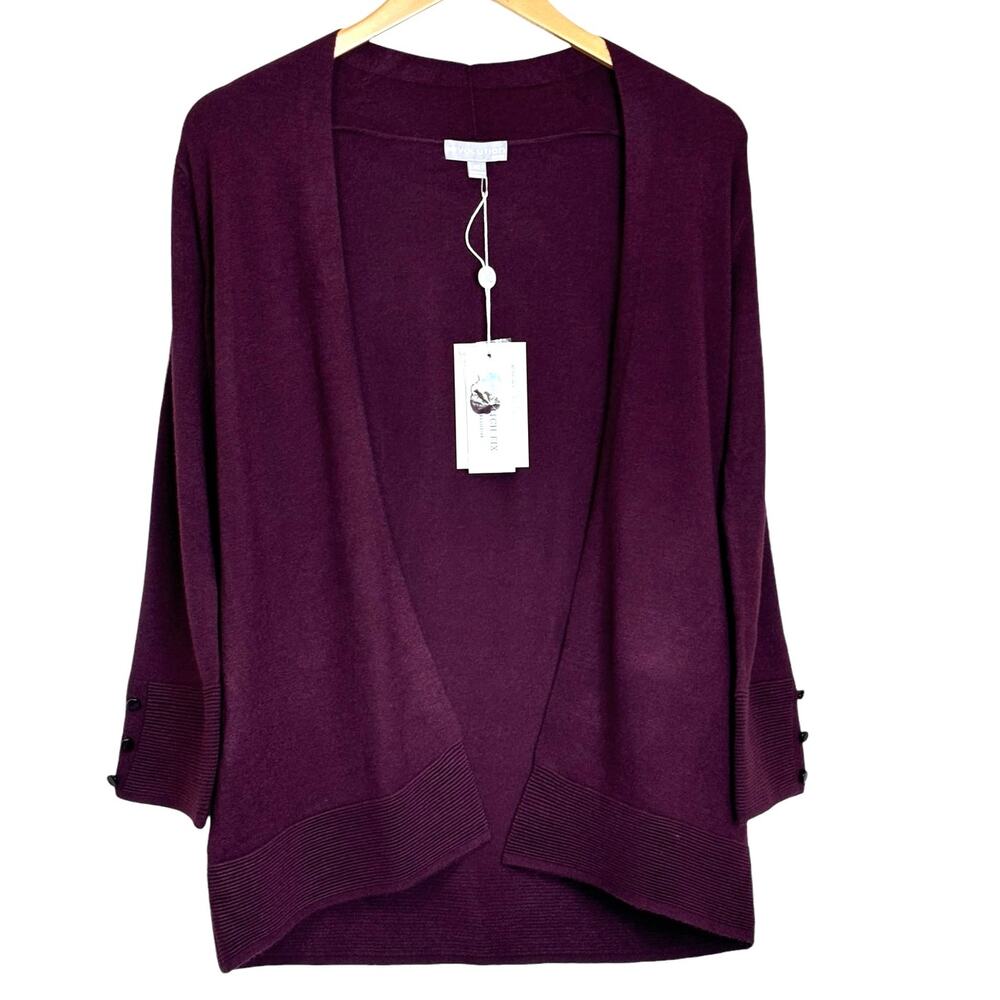 Evolution Maroon Super Soft Open Front Cardigan with Button Detail NEW Size XS